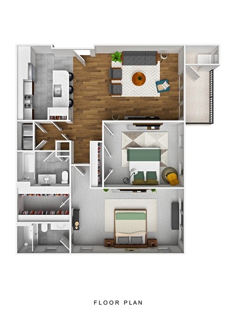 Floor plan for 2 beds, 2 baths, 1378 sqft